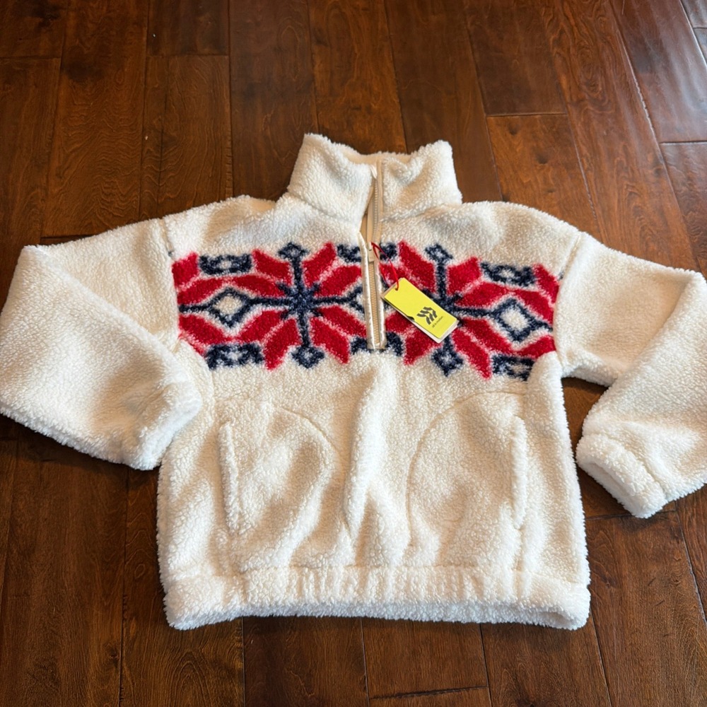 All In Motion Womens XS Sherpa Fleece Quarter Zip Pullover Snowflake Fair Isle